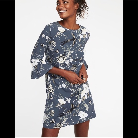 Blue Floral Print Shift Dress - Picture 1 of 7